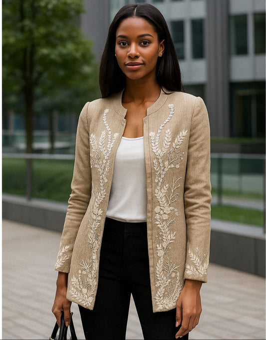 Beige Meadow Embroidered Linen Jacket