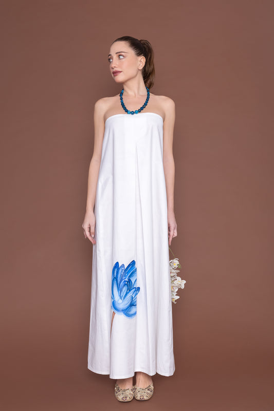 Blue Bloom – Strapless Cotton Maxi Dress