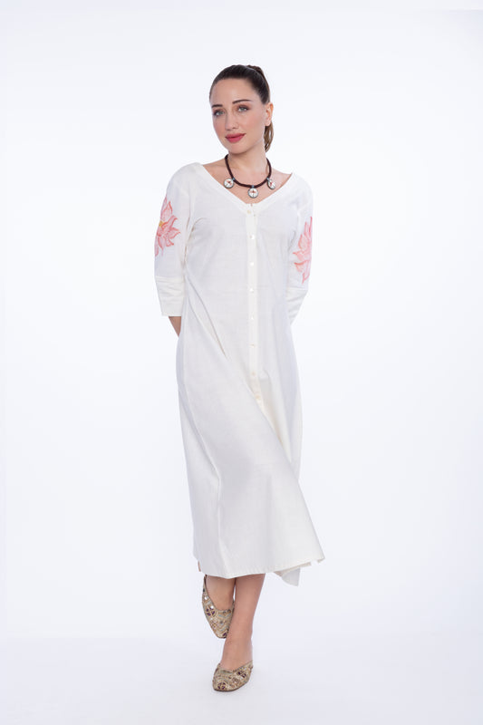 Lotus Whisper – Button-Down Cotton Dress