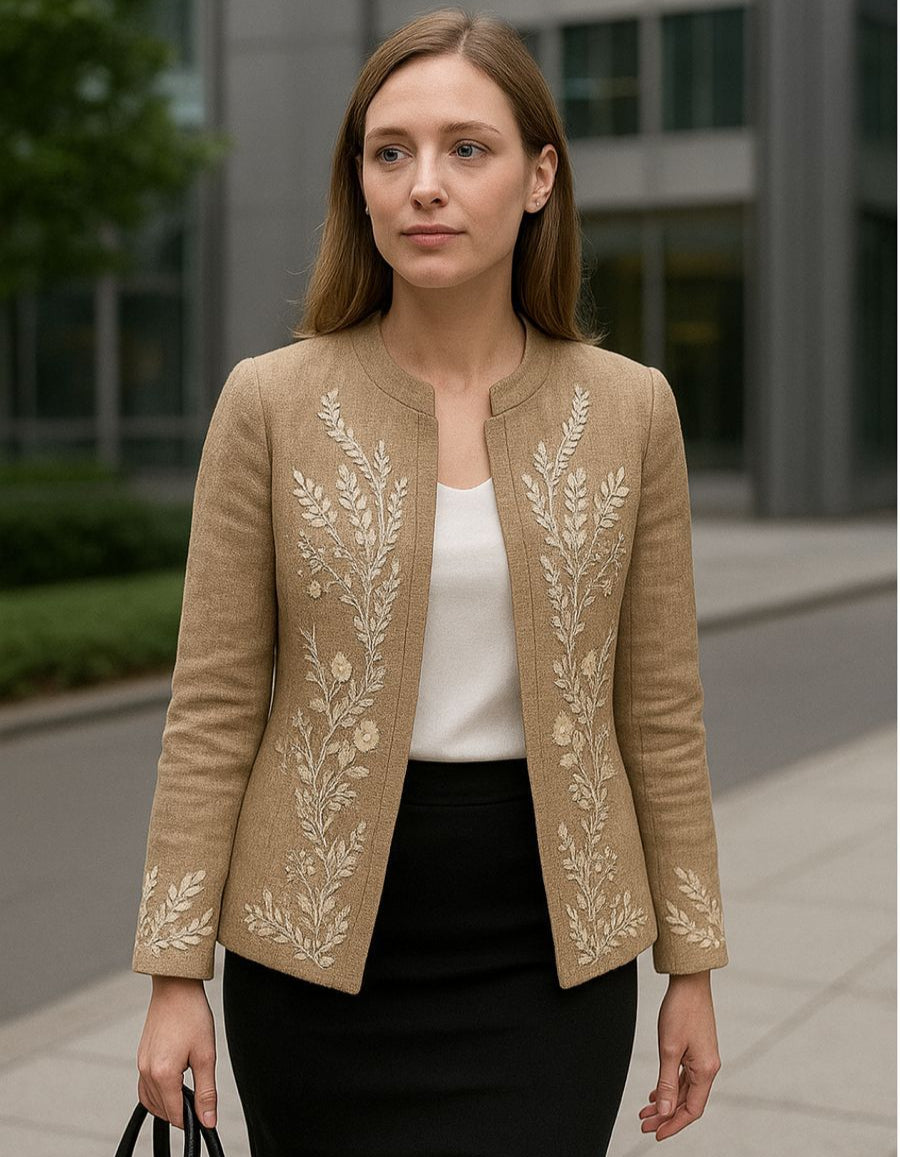 Beige Meadow Embroidered Linen Jacket