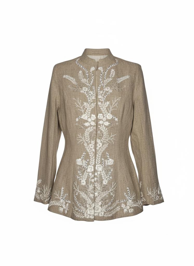 Beige Meadow Embroidered Linen Jacket
