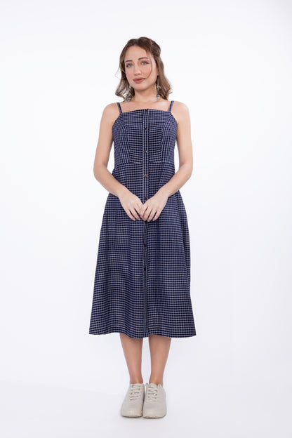 Midnight Grid Cotton Dress