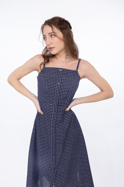Midnight Grid Cotton Dress