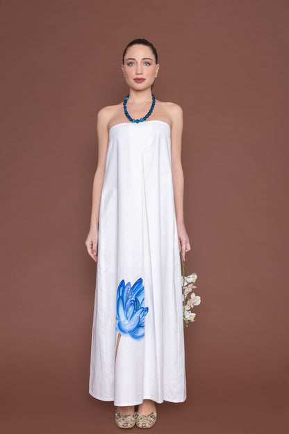Blue Bloom – Strapless Cotton Maxi Dress