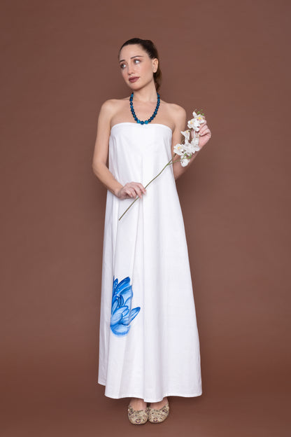 Blue Bloom – Strapless Cotton Maxi Dress