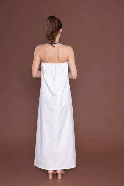 Blue Bloom – Strapless Cotton Maxi Dress