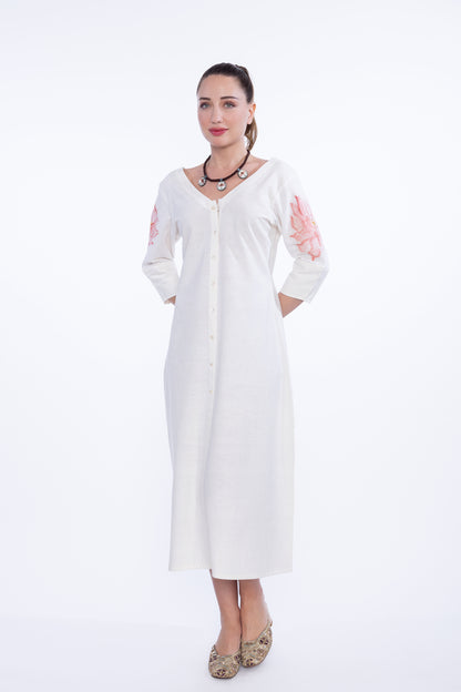 Lotus Whisper – Button-Down Cotton Dress
