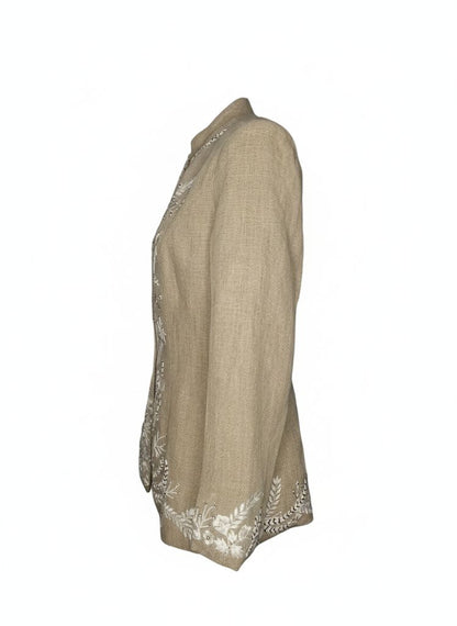 Beige Meadow Embroidered Linen Jacket