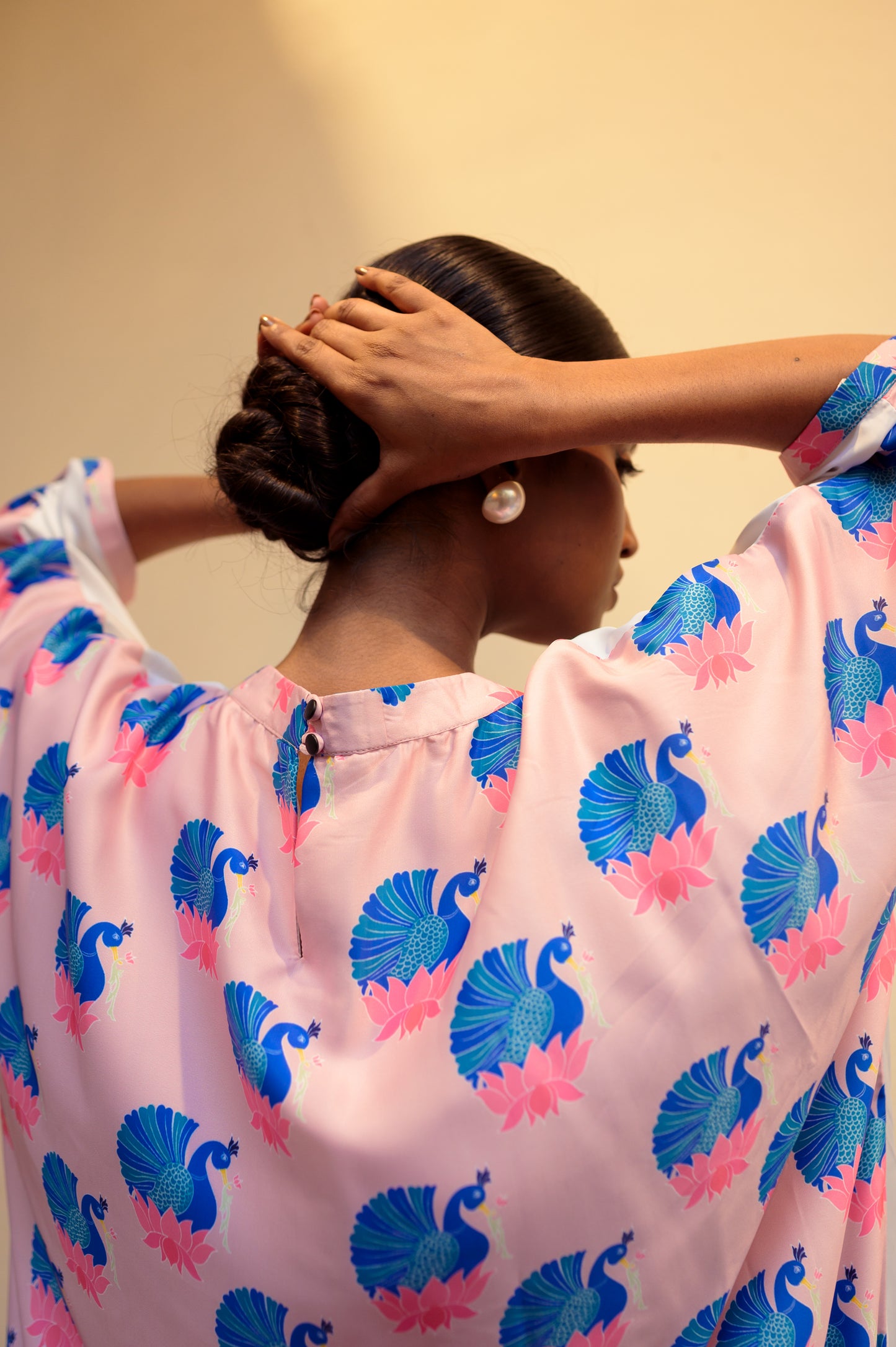 Kaftan - peacock print dress with Batwing Sleeves